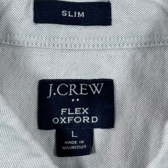 J.Crew Flex Oxford Shirt Mens Large Slim Fit Light Blue Gray Cotton Button Down - Picture 2 of 7